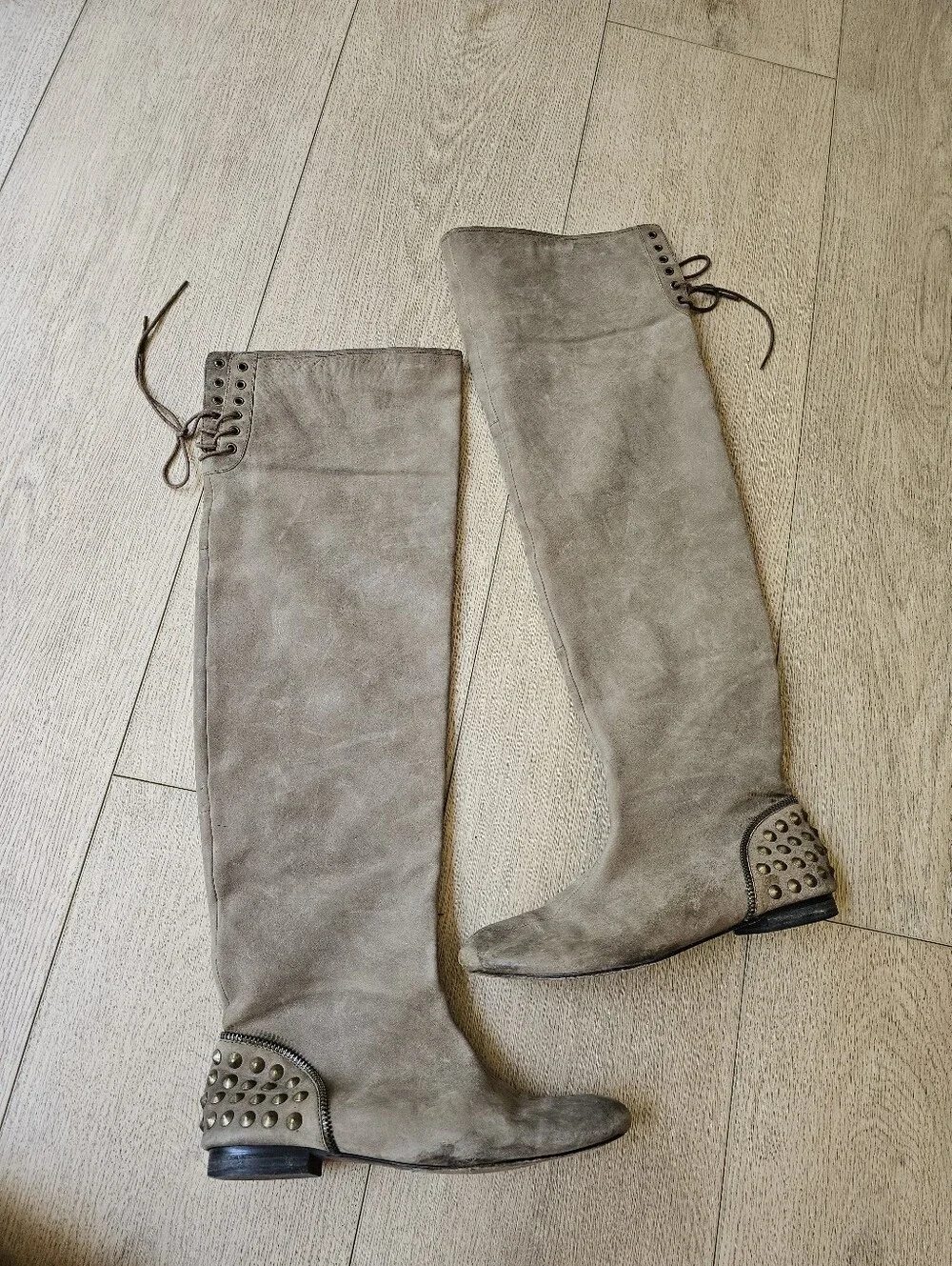 Luxury Rebel Tall Leather OTK Slouch Boots with Lace Shaft Detail + Stud Accents